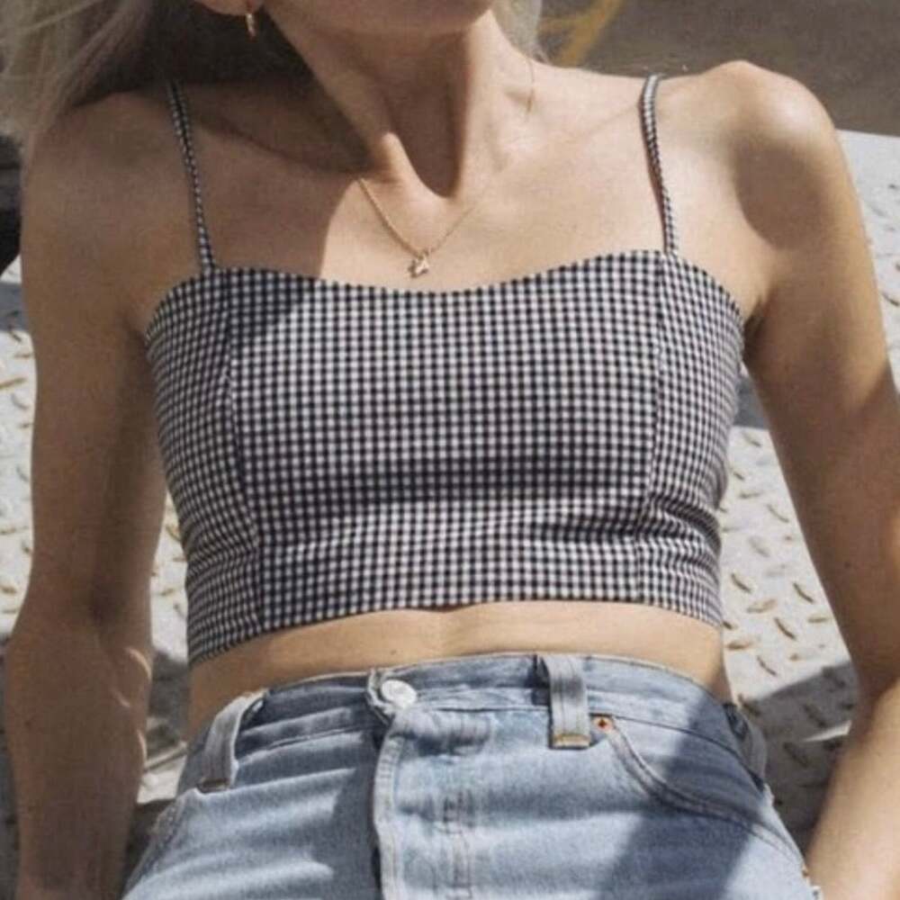John Galt Brandy Melville Black Micro Gingham Austen Bralette Crop Top OS
